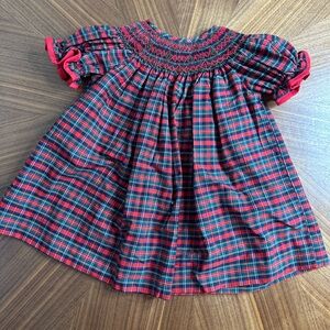 Plaid Holiday Christmas Smocked Dress with Red Accents